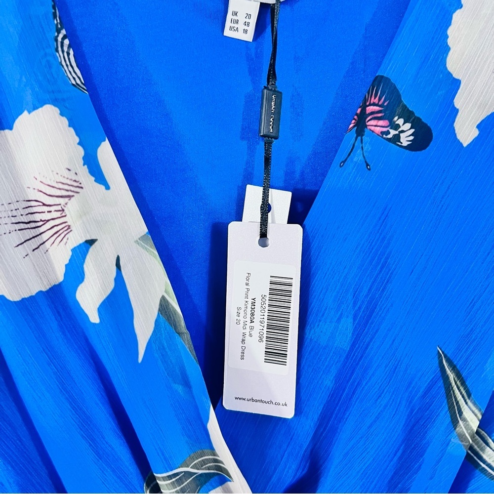 Urban Touch NWT Yumi Blue Floral Print Kimono Midi Wrap Dress Size 18 - Picture 7 of 11